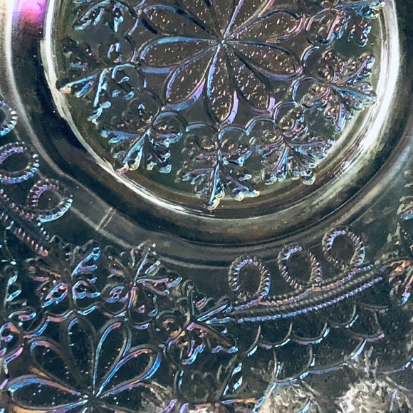 VINTAGE FENTON LEAF CHAIN (IRIDIL)WHITE IRIDESCENT FROSTED FIERY  GLASS  8" BOWL - Picture 9 of 16